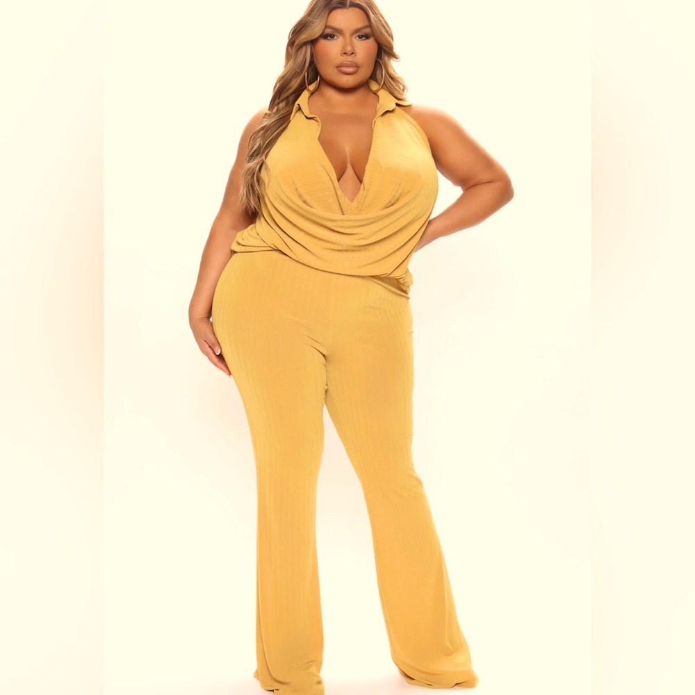 SOLD OUT 3x Fashion Nova Enjoy Yourself RIBBED PANT SET - Mustard Plus Size MOD